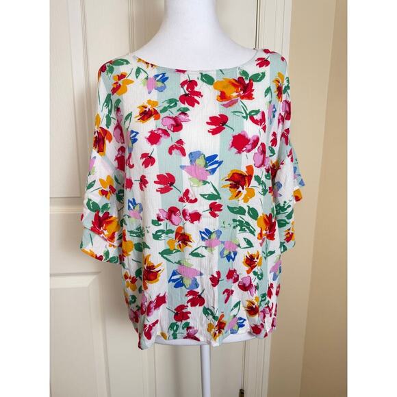 Bobeau Ruffle Sleeve Floral Blouse Lightweight Boho Top Size M - Picture 5 of 7